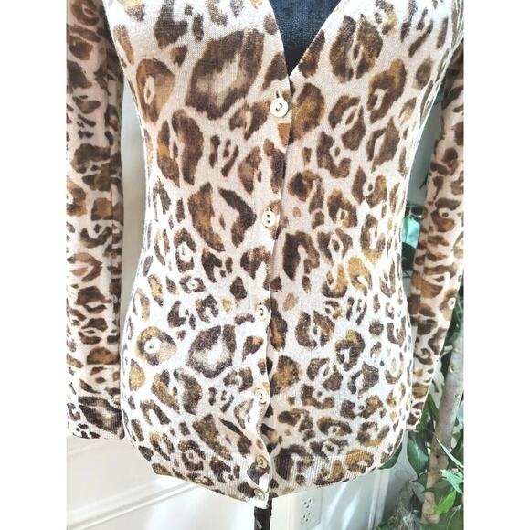 Ann Taylor Women Beige & Brown Wool Long Sleeve Buttons Front Cardigan Sweater S - Picture 3 of 9